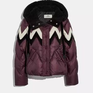 Coach Women's Globo de Fair Isle Winter Jacket Burgundy And Black Size S